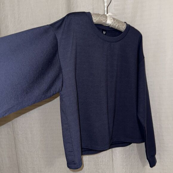 GAP M Indigo Crew French Terry Cloth Inner Athletic Crop Sweatshirt - Picture 7 of 11